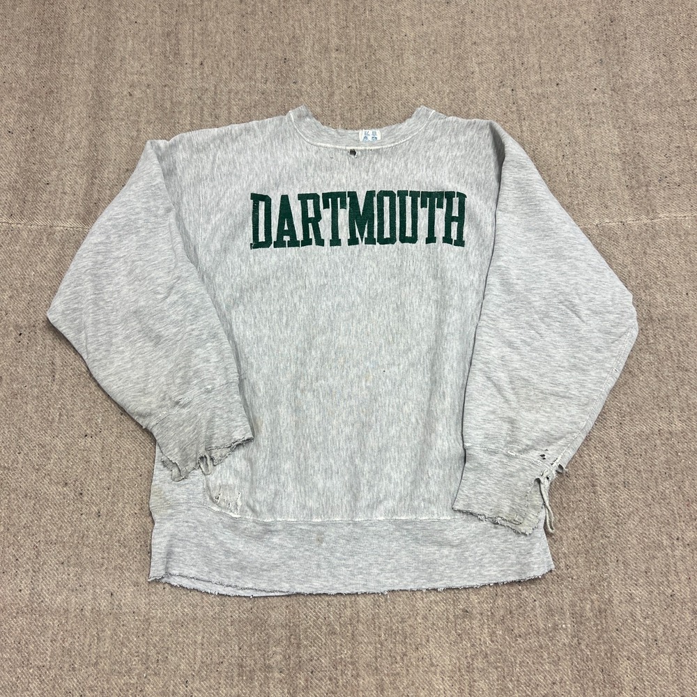 Vintage Dartmouth Sweatshirt Mens XL Gray 80s Champion Reverse Weave Distressed